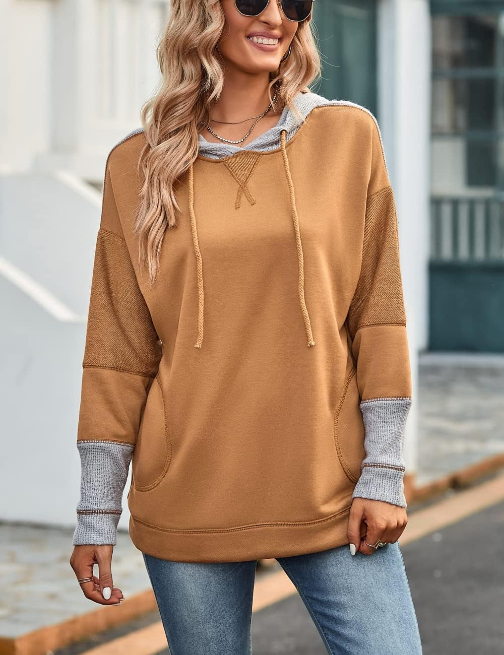 Women'S Oversized Color Block Long Sleeve 