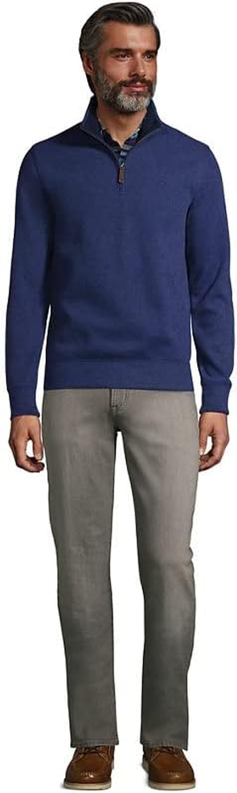 Men's Bedford Rib Quarter Zip Pullover in Medium Denim Heather, Regular Fit, Size X-Large