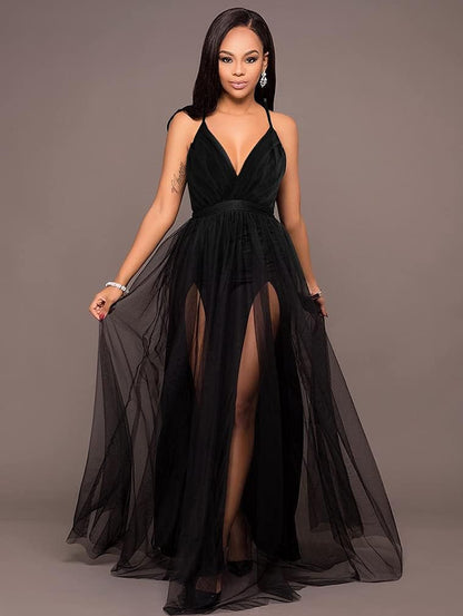 Women'S Sexy Deep V Neck Split Cocktail Maxi Dress