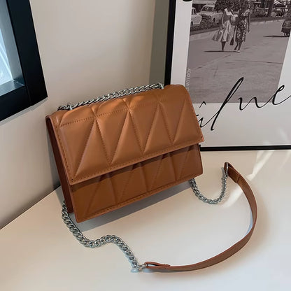 Solid Color Chain Strap Flap Shoulder Bag 