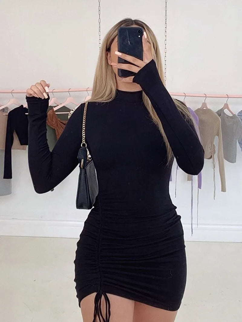 Long Sleeve Ruched Bodycon Dress 
