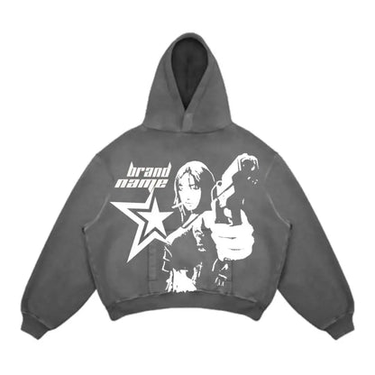 Trendy American Street Goth Hooded Shirt for Men - Retro Y2K Harajuku Style with Bold Letter Print