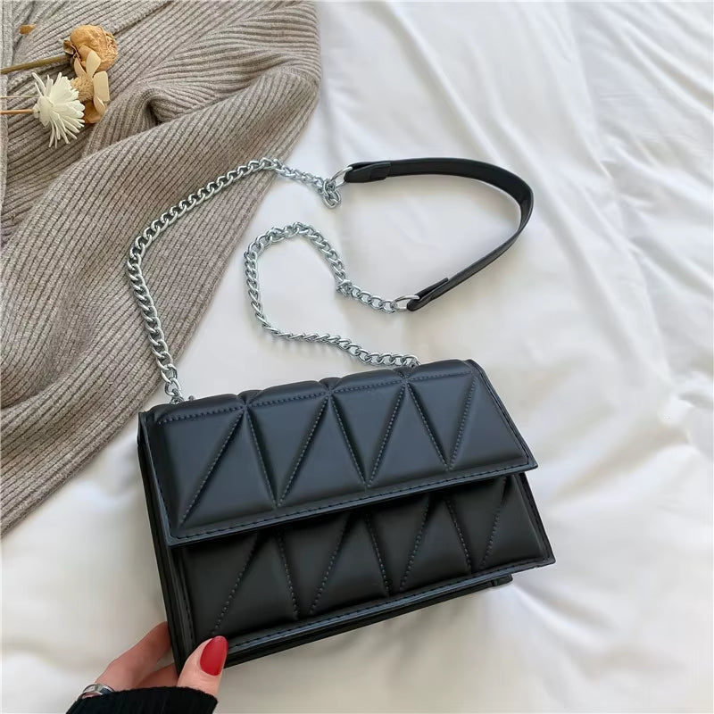 Solid Color Chain Strap Flap Shoulder Bag 