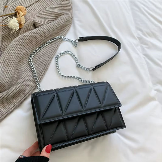 Solid Color Chain Strap Flap Shoulder Bag 