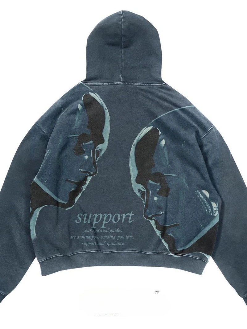Trendy American Street Goth Hooded Shirt for Men - Retro Y2K Harajuku Style with Bold Letter Print