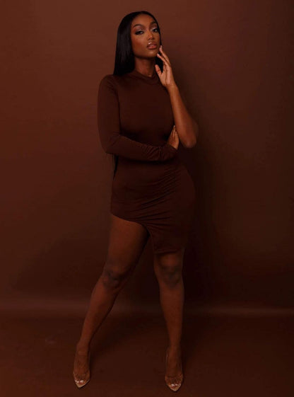 Classy One Shoulder Long Sleeve Bodycon Side Slit 