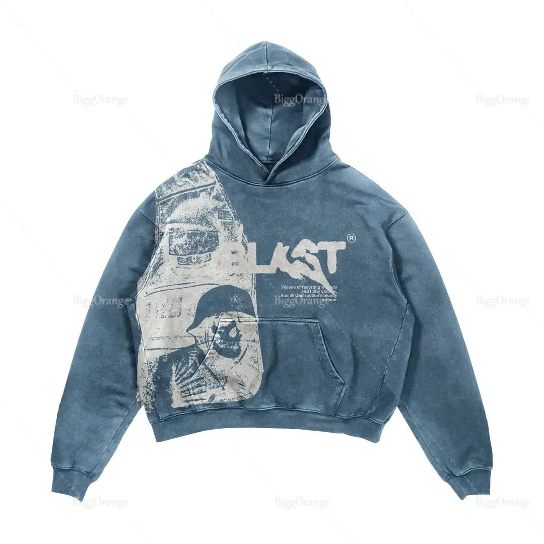 Trendy American Street Goth Hooded Shirt for Men - Retro Y2K Harajuku Style with Bold Letter Print