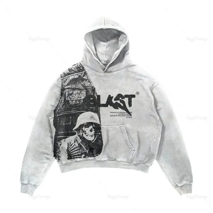 Trendy American Street Goth Hooded Shirt for Men - Retro Y2K Harajuku Style with Bold Letter Print