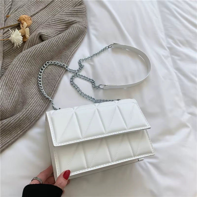Solid Color Chain Strap Flap Shoulder Bag 