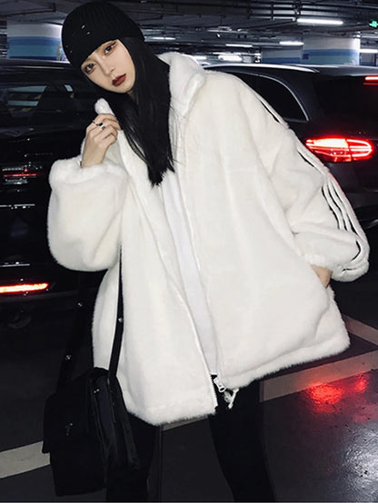 Zip up Oversized Soft Warm Fluffy Faux Fur Jacket 