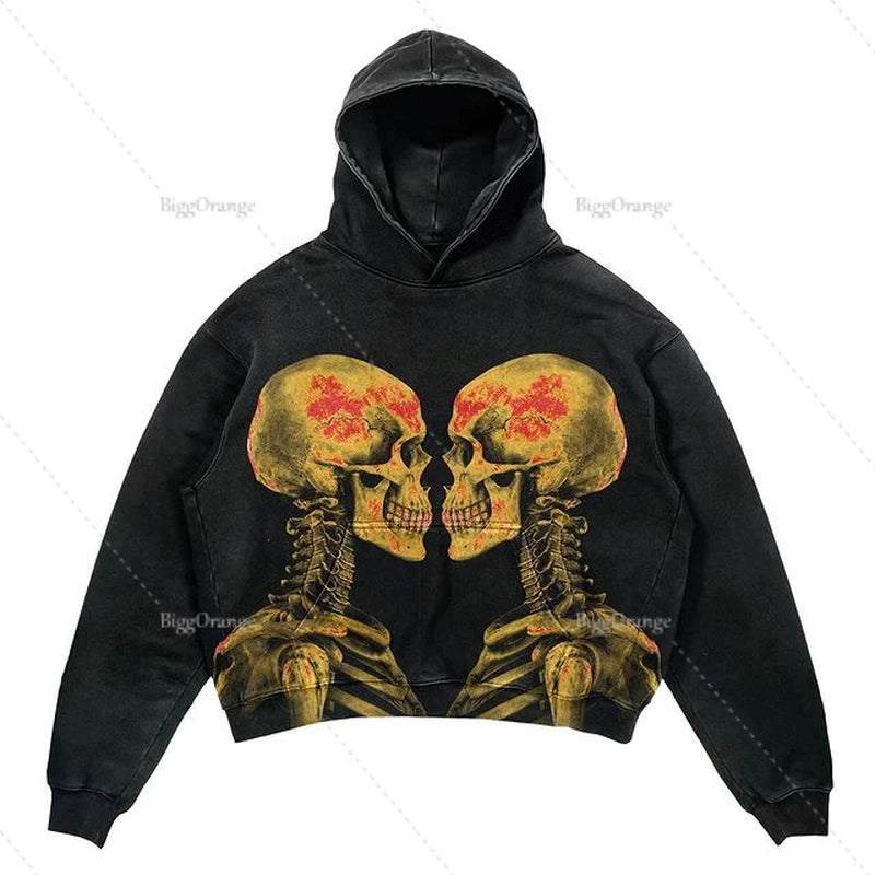 Trendy American Street Goth Hooded Shirt for Men - Retro Y2K Harajuku Style with Bold Letter Print