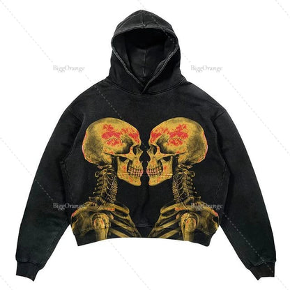 Trendy American Street Goth Hooded Shirt for Men - Retro Y2K Harajuku Style with Bold Letter Print