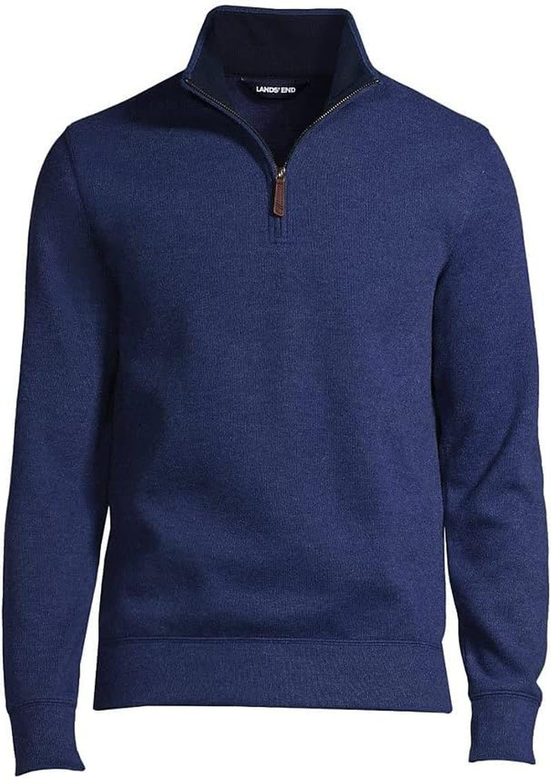 Men's Bedford Rib Quarter Zip Pullover in Medium Denim Heather, Regular Fit, Size X-Large