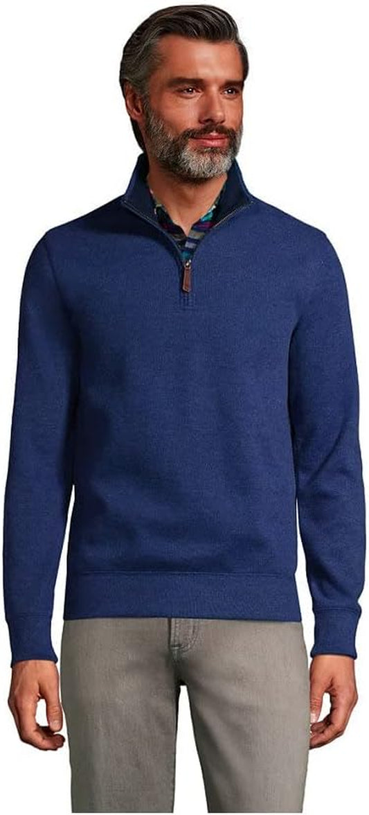 Men's Bedford Rib Quarter Zip Pullover in Medium Denim Heather, Regular Fit, Size X-Large