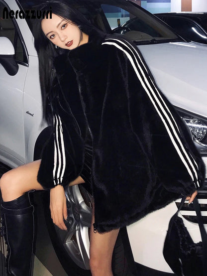 Zip up Oversized Soft Warm Fluffy Faux Fur Jacket 