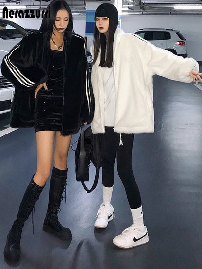 Zip up Oversized Soft Warm Fluffy Faux Fur Jacket 