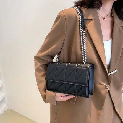 Solid Color Chain Strap Flap Shoulder Bag 