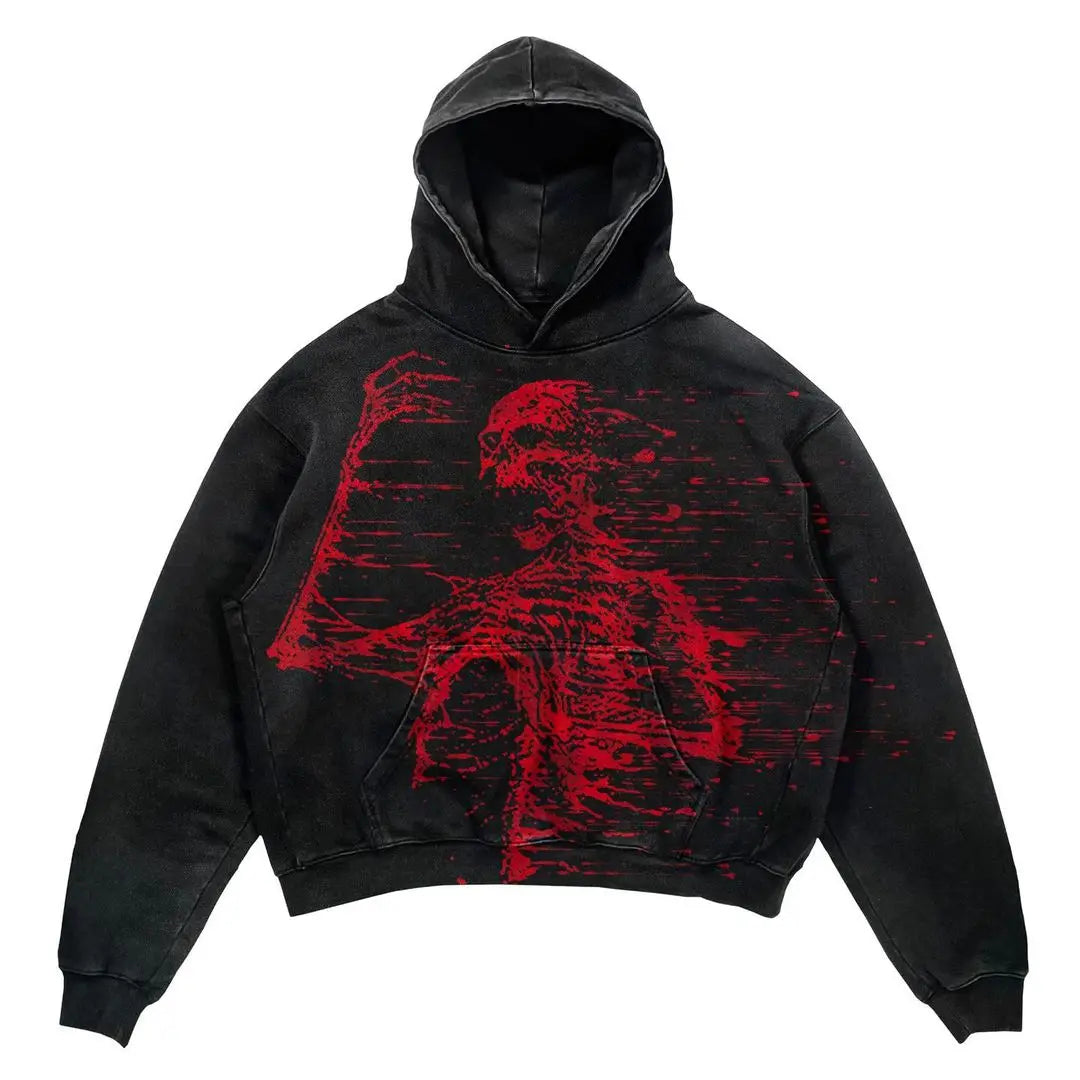 Trendy American Street Goth Hooded Shirt for Men - Retro Y2K Harajuku Style with Bold Letter Print