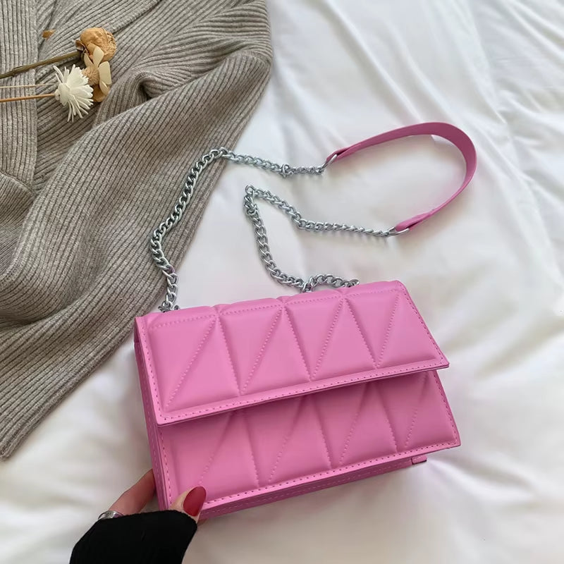 Solid Color Chain Strap Flap Shoulder Bag 