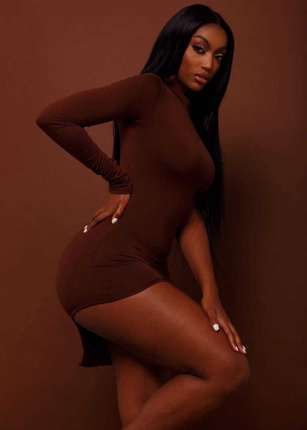 Classy One Shoulder Long Sleeve Bodycon Side Slit 
