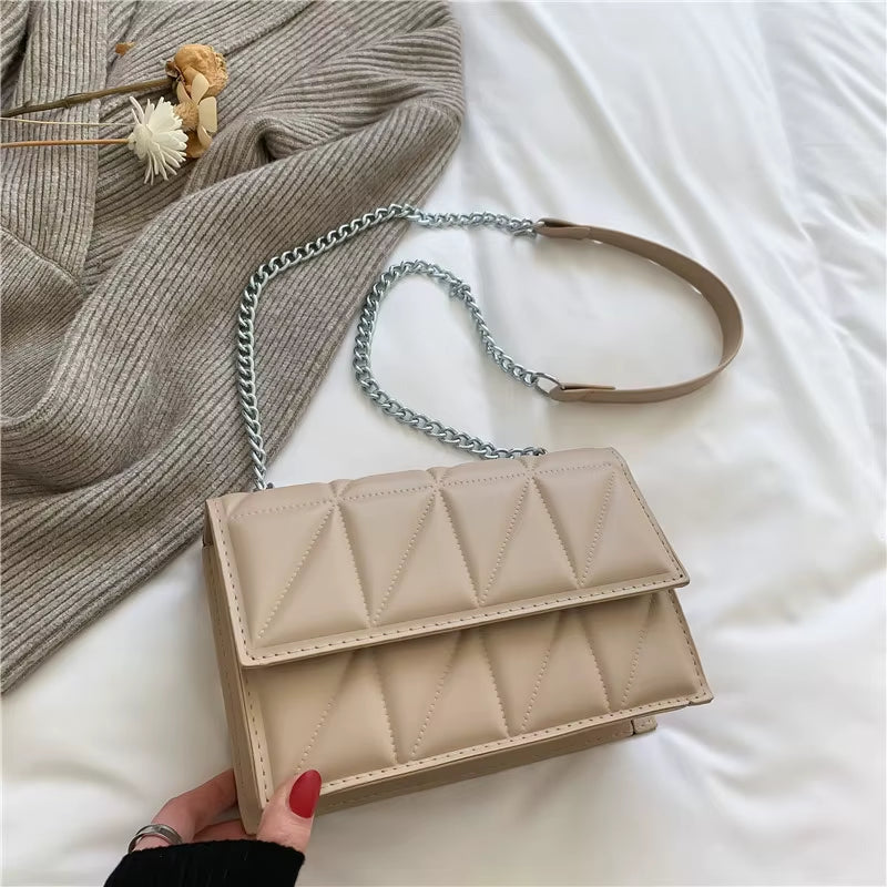 Solid Color Chain Strap Flap Shoulder Bag 