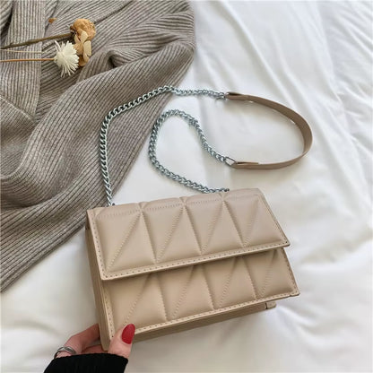 Solid Color Chain Strap Flap Shoulder Bag 