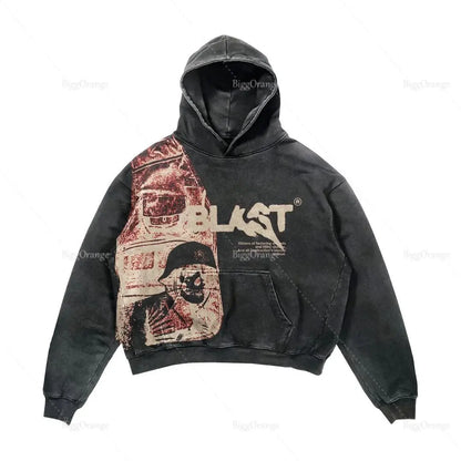 Trendy American Street Goth Hooded Shirt for Men - Retro Y2K Harajuku Style with Bold Letter Print