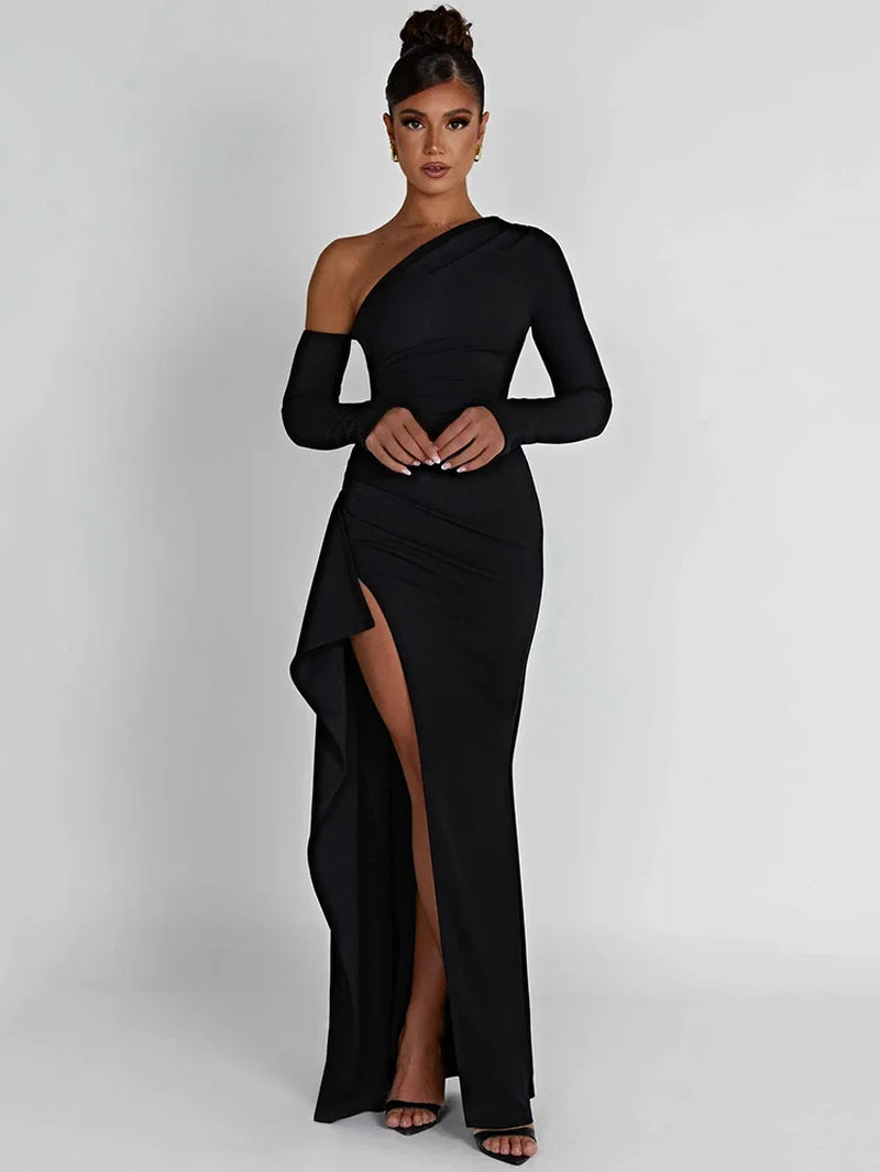 Oblique Shoulder Maxi Long Dress Vestidos