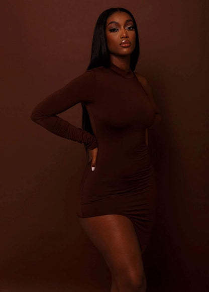 Classy One Shoulder Long Sleeve Bodycon Side Slit 