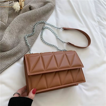 Solid Color Chain Strap Flap Shoulder Bag 