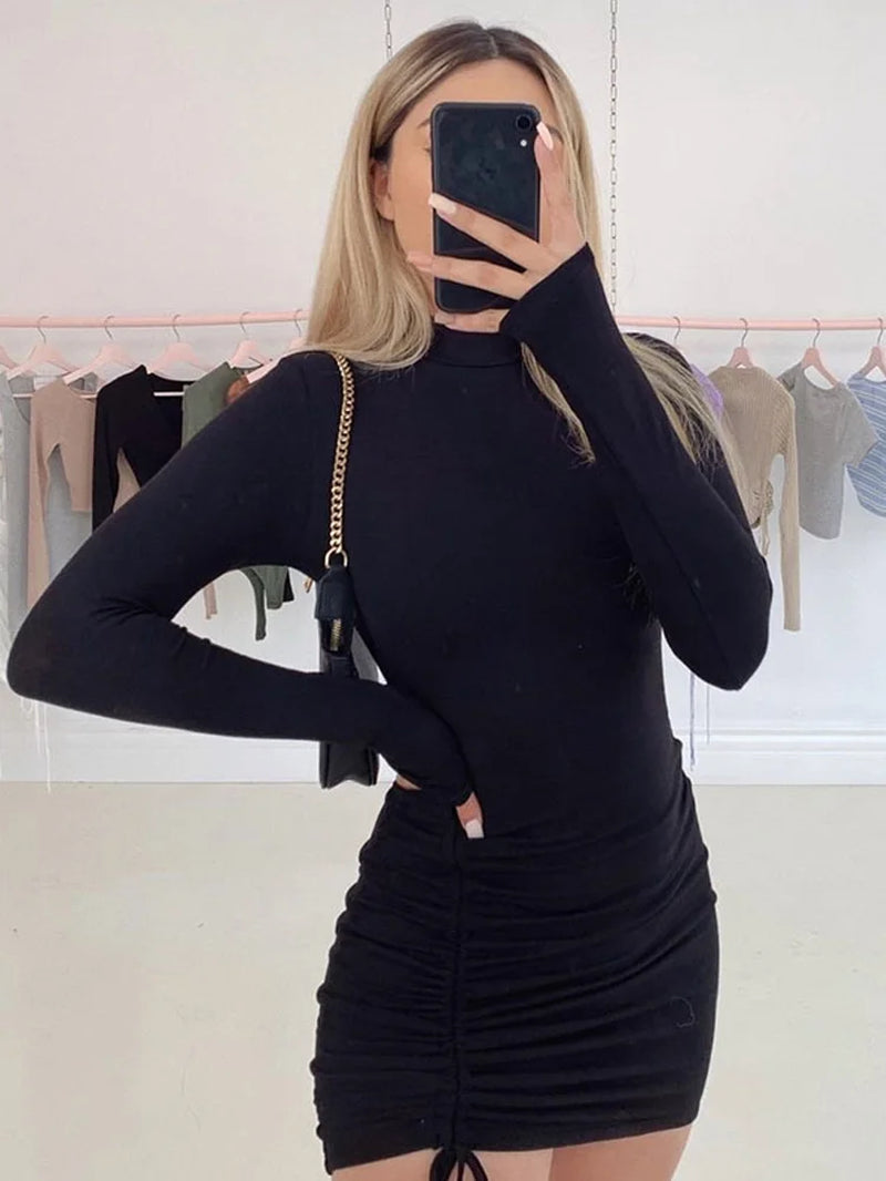 Long Sleeve Ruched Bodycon Dress 