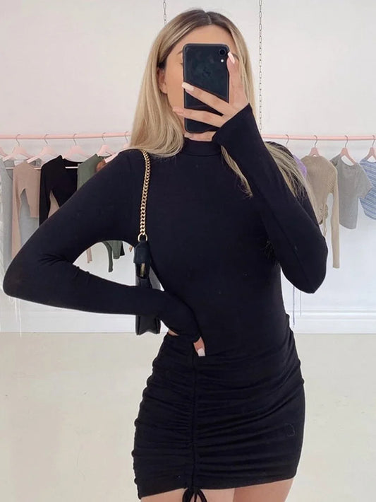 Long Sleeve Ruched Bodycon Dress 