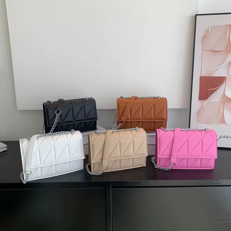 Solid Color Chain Strap Flap Shoulder Bag 