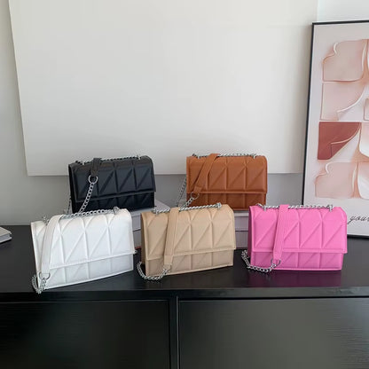 Solid Color Chain Strap Flap Shoulder Bag 