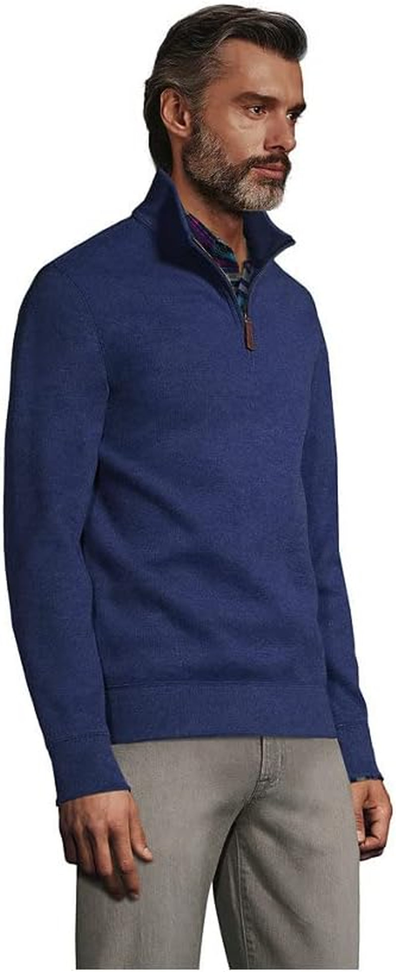 Men's Bedford Rib Quarter Zip Pullover in Medium Denim Heather, Regular Fit, Size X-Large
