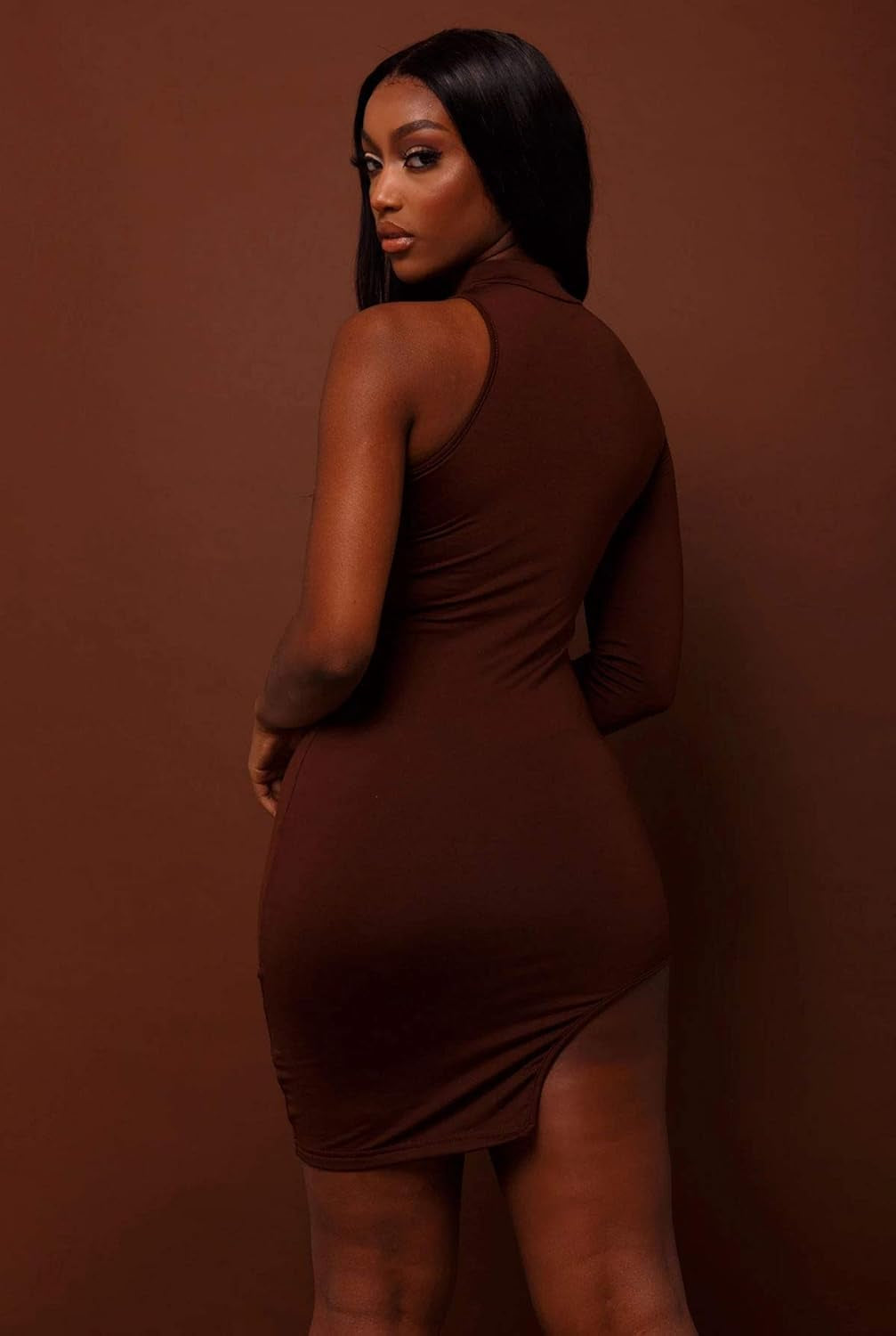 Classy One Shoulder Long Sleeve Bodycon Side Slit 