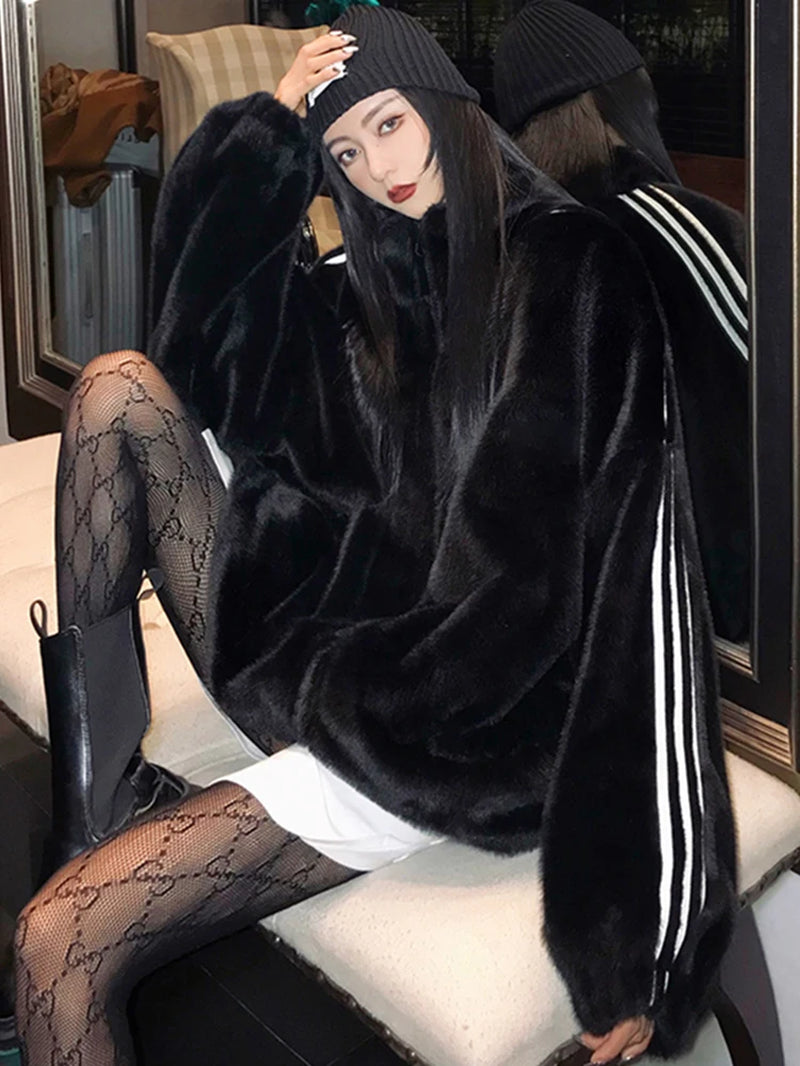 Zip up Oversized Soft Warm Fluffy Faux Fur Jacket 