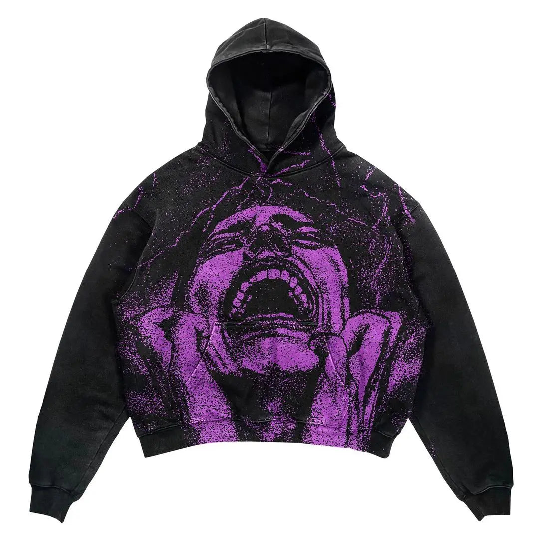 Trendy American Street Goth Hooded Shirt for Men - Retro Y2K Harajuku Style with Bold Letter Print