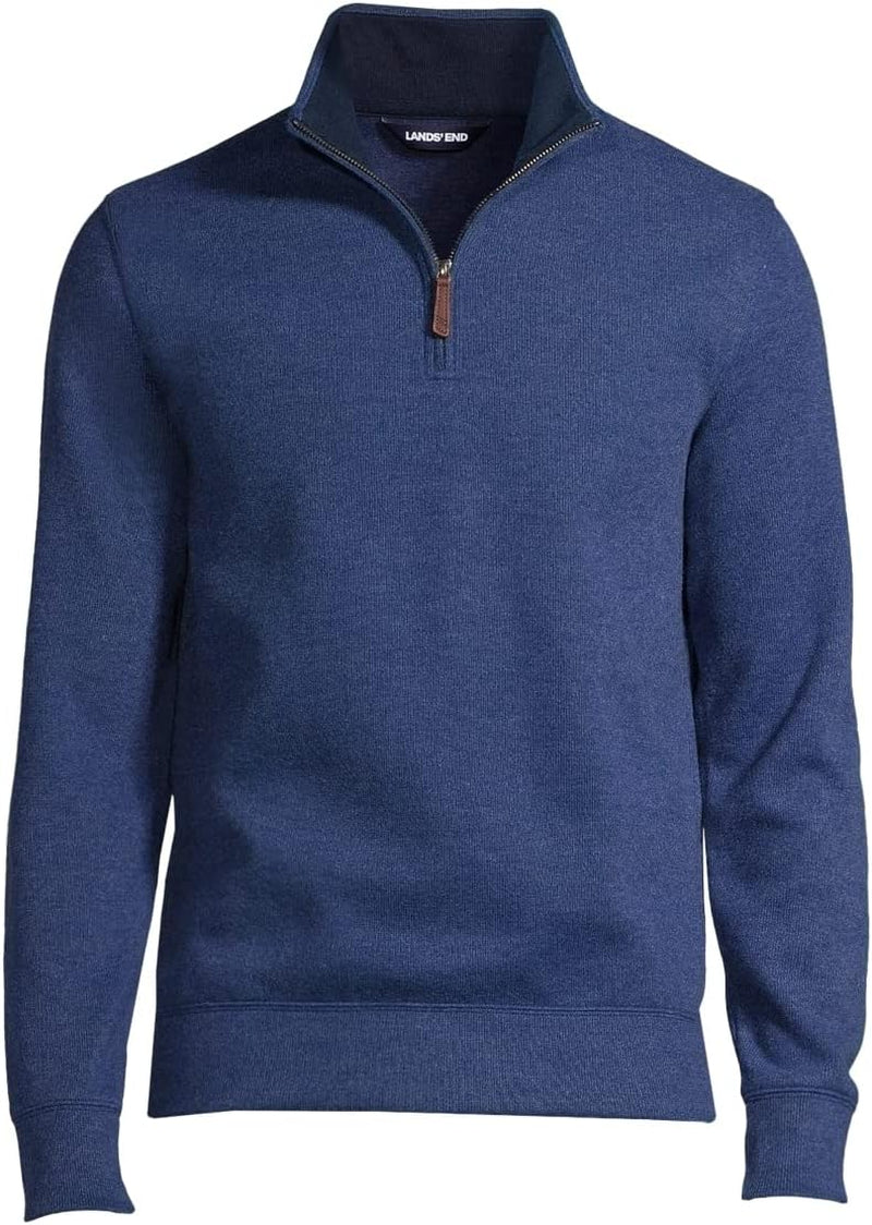 Men's Bedford Rib Quarter Zip Pullover in Medium Denim Heather, Regular Fit, Size X-Large