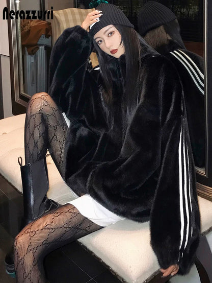 Zip up Oversized Soft Warm Fluffy Faux Fur Jacket 