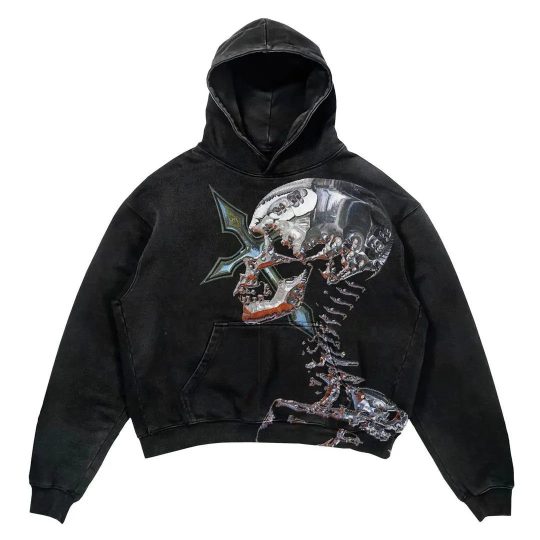 Trendy American Street Goth Hooded Shirt for Men - Retro Y2K Harajuku Style with Bold Letter Print