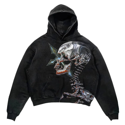 Trendy American Street Goth Hooded Shirt for Men - Retro Y2K Harajuku Style with Bold Letter Print