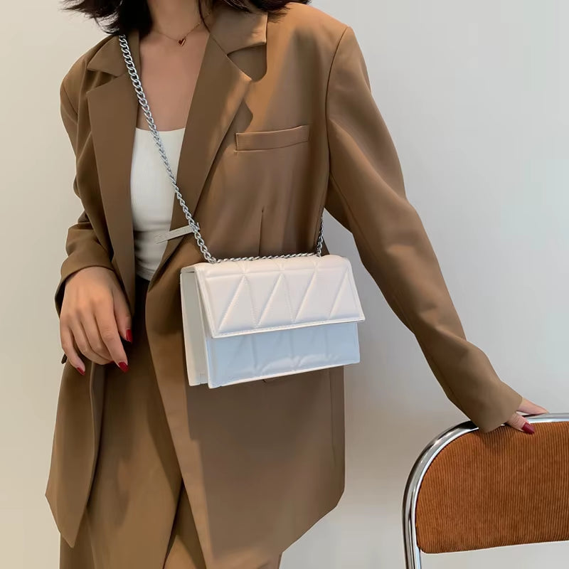 Solid Color Chain Strap Flap Shoulder Bag 
