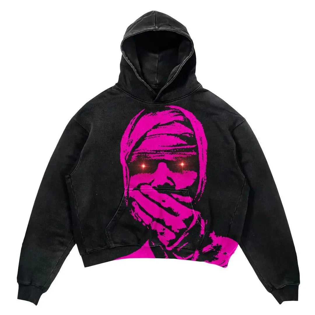 Trendy American Street Goth Hooded Shirt for Men - Retro Y2K Harajuku Style with Bold Letter Print
